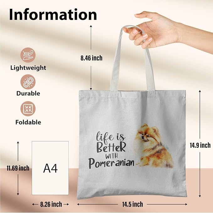 Dog Mom Canvas Tote Bags - Reusable Grocery Bags for Shopping, Funny Dog Lover Gifts for Women