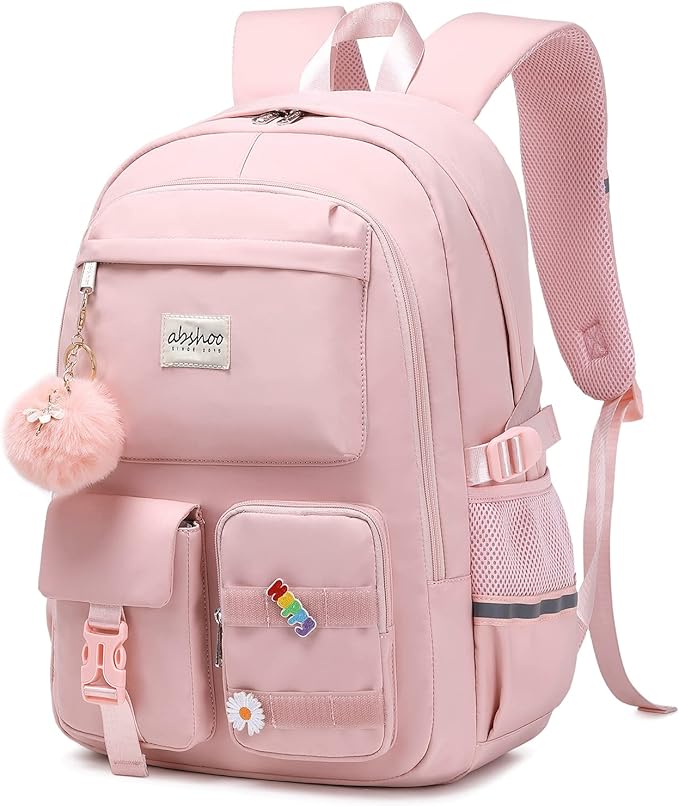 abshoo Big Student Laptop Backpack For College Women Middle High School Teen Girls Bookbag Travel Daypack (Pink)