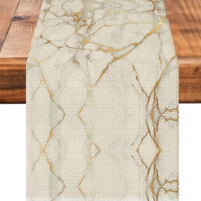 Marble Burlap Table Runner Seasonal Spring Fall Kitchen Dining Linen Table Decoration for Indoor Outdoor Home Party Dinner 13x72 Inch