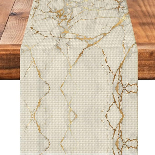 Marble Burlap Table Runner Seasonal Spring Fall Kitchen Dining Linen Table Decoration for Indoor Outdoor Home Party Dinner 13x72 Inch