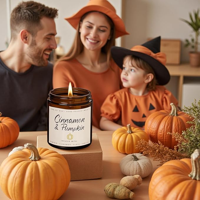 Auelife Fall Candles, 6 Pack Scented Candle Set, 42 oz Autumn Soy Candles for Home Scented, Fall Candle Gifts Set for Men and Women, Autumn Home Decor of Wreath/Apple/Latte/Harvest/Vanilla/Cinnamon