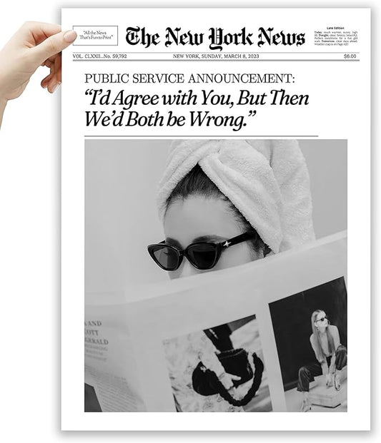 EcoHest Unframed Trendy Newspaper Wall Art, 12x16 in OAK Wood Cool Girl Canvas Art Posters, Magazine Bar Cart Print College Dorm Decor, Beige Logs Set of 1 for Bedroom Living Room