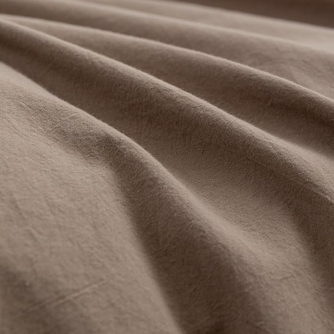 BESTOUCH Duvet Cover Set 100% Washed Cotton Linen Feel Super Soft Comfortable Chic Lightweight 3 PCs Home Bedding Set Solid Pine Bark Brown King