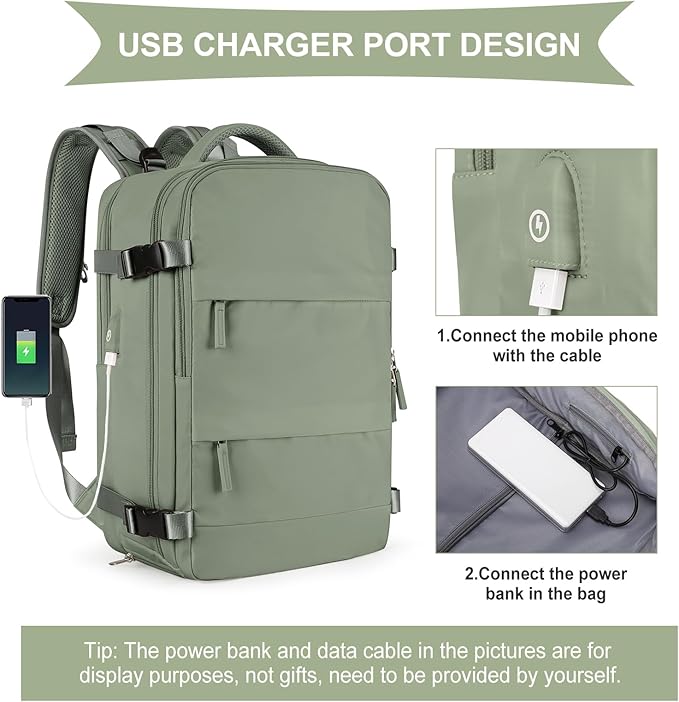 coowoz Travel Backpack For Women Men,Carry On Backpack,Hiking Backpack Waterproof Outdoor Sports Rucksack Casual Daypack travel essentials（Gray Green）