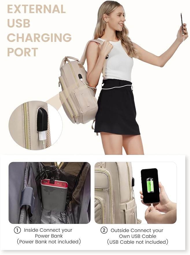 LOVEVOOK Laptop Backpack Women Teacher Backpack,15.6 Inch Laptop Bag with USB Port,Waterproof Daypack for Work Travel Antiquewhite
