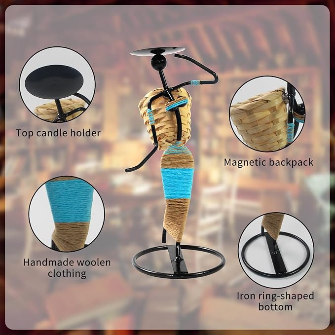 Creative Tea Candle Holder Tealight Holder with Bamboo Baskets and Candle Lights, Great for Decorative Candle Holders Home Decor Centerpiece, Unique Candle Holders (Led Candle Light)