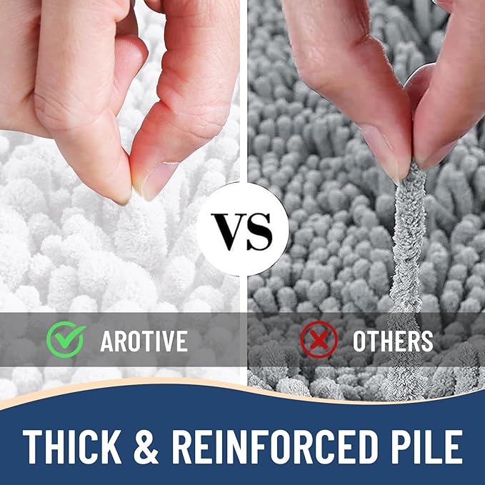 Arotive Luxury Chenille Bathroom Rug Mat, Extra Soft Thick Absorbent Shaggy Bath Rugs, Non-Slip Machine Wash Dry, Plush Bath Mats for Bathroom, Shower and Tub, 50x30, White