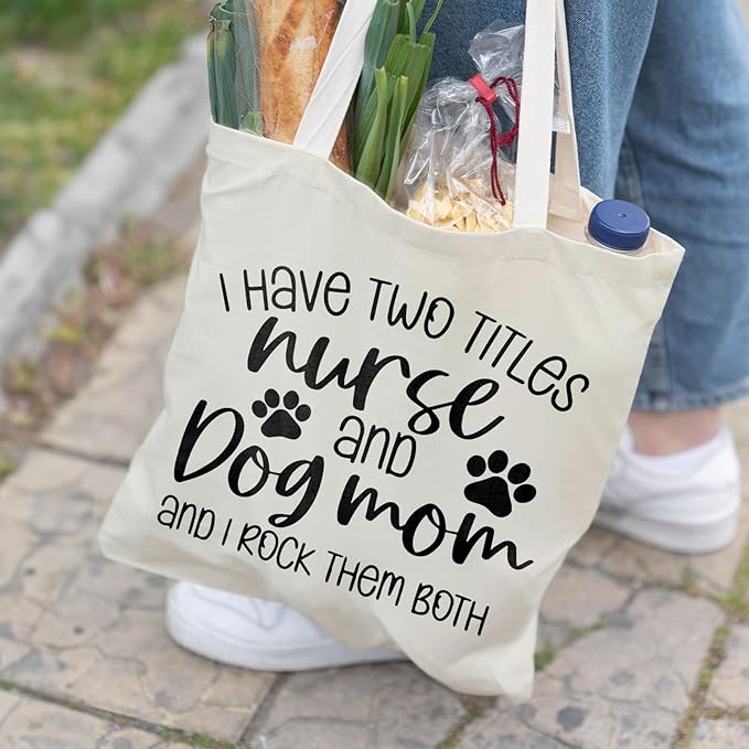 Dog Mom Canvas Tote Bags - Reusable Grocery Bags for Shopping, Funny Dog Lover Gifts for Women