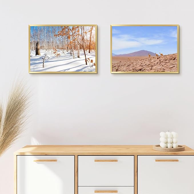 Golden State Art, A3 Aluminum Picture Frame, Gold Metal Thin Poster Frames for 11.7x16.5 inch Photo, Acrylic Front, Wall Hook for Horizontal or Vertical Display, 3 Pack