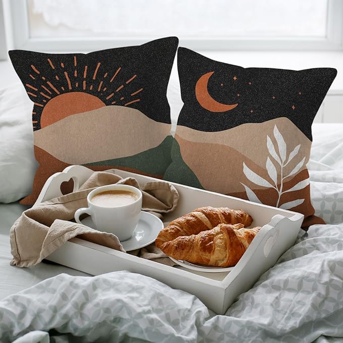 HIWX Boho Pillow Covers, Boho Sun Moon Mountains Decorative Pillowcase Throw Pillow Cover 18x18,Boho Throw Pillows,Boho Sun Desert for Sofa Bed Room Home Bedroom Decor Set of 2 Pillow Case