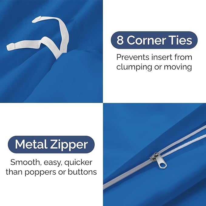 Duvet Cover Queen Size Set - Extra Soft Queen Size Duvet Cover 90 x 90 with 2 Pillow Shams - Hotel Luxury Easy Care and Fade Free w/Zipper Closures & Ties - Comfy Breathable Bedding Set (Royal Blue)