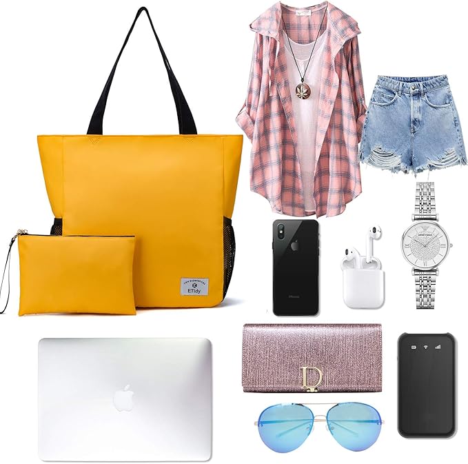 ETidy Large Capacity Foldable Tote Bag With Zipper Water-resistant SandproofWomen Beach Bag Handbag GymBag Travel ShoppingBag