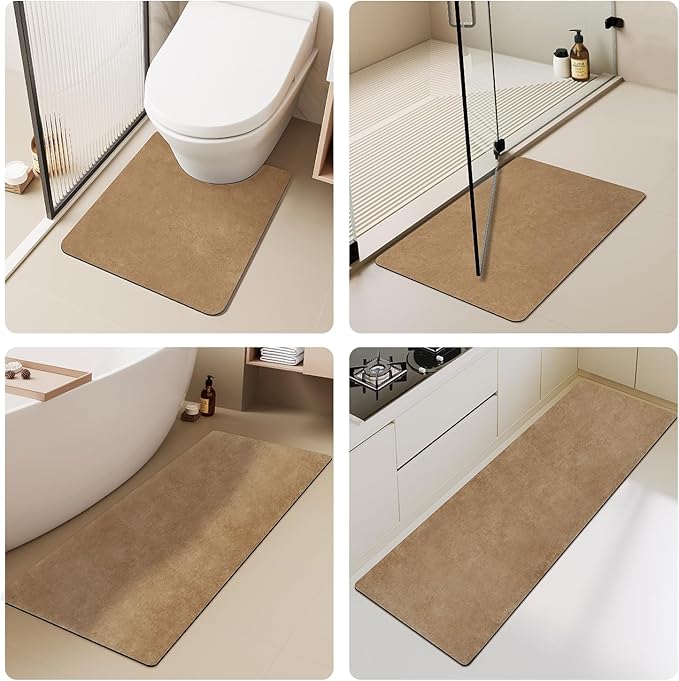 Bathroom Mat Quick Dry, Bathroom Rugs Non Slip Washable Thin Absorbent Bath Mat Fits Under Door Bathroom Floor Mat Perfect for Bath, Shower, or Sink 36"x48" Camel
