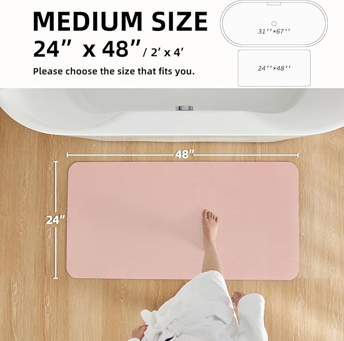 Pink Bath Mat, Bathroom Rugs Non Slip Washable Thin Absorbent Quick Dry Bath Mat Fits Under Door Bathroom Floor Mat Perfect for Bath, Shower, or Sink 24"x48" Pink