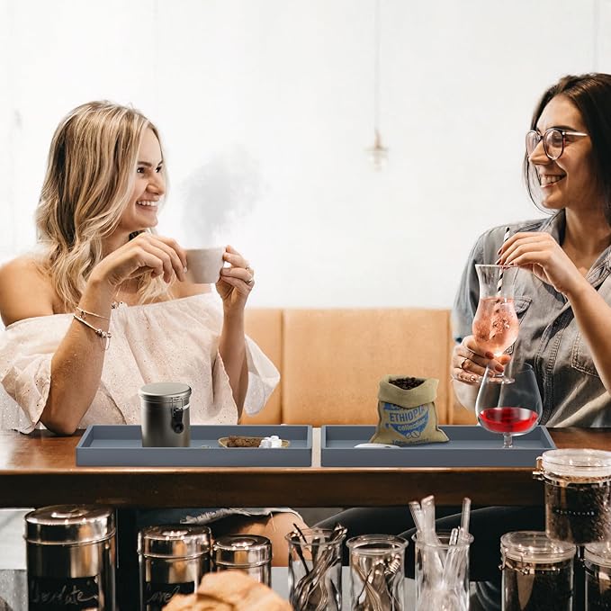 BBK Bathroom Vanity Tray 11.8 in- 2 Pack(Large) Silicone Bathroom Tray for Counter, Perfume Key Trinket Ring Tray, Decor Soap Dispenser Countertop Tray for Kitchen Sink Organization (Gray) (VT2)