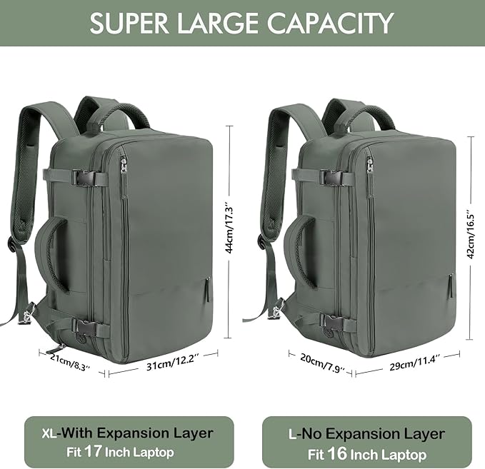 Beraliy Travel Backpack for Men Women, Carry On Backpack, 16 Inch Laptop Backpack, Waterproof Hiking Backpack, Casual Outdoor Daypack College Bag, Olive-green