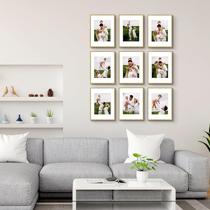 Golden State Art 12x16 Picture Frame 3 Pack - Aluminum Frames with 8.5x11 Removable Mats & Real Glass, Display 12x16 Posters or 8.5x11 Photos - Gold Gallery Wall Frames for Home Office Decor