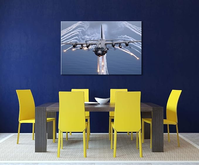 AC-130 Gunship US Air Force Posters Jet Aircraft Picture Artwork Airplane Wall Art Decoration Aviation Gifts for Pilots Home Ready to Hang (28"Hx40"W)