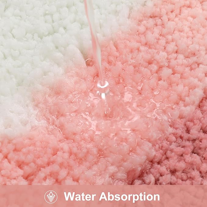 HAOCOO Pink Bathroom Rug Runner, 24x59 Inch Soft Non Slip Bath Rugs for Bathroom, Microfiber Absorbent Washable Irregular Shaped Rug Floor Mat for Bedroom Bathtub Tub Shower
