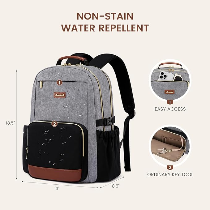 LOVEVOOK Laptop Backpack for Women with Pouch Pocket for Large Capacity Cup,17 Inch Teacher Nurse College Work Backpack Purse,Waterproof Laptop Bag Computer Back Pack for Travel, Grey-Black-Brown