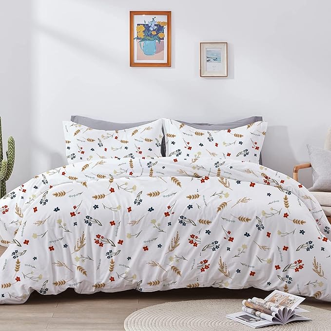 eBeddy Linens Luxury Printed Duvet Cover Set Super Queen 98x98 Size 800 TC Certified Egyptian Cotton Luxury Soft & Breathable with Zipper Closure & Corner Ties Flower Print