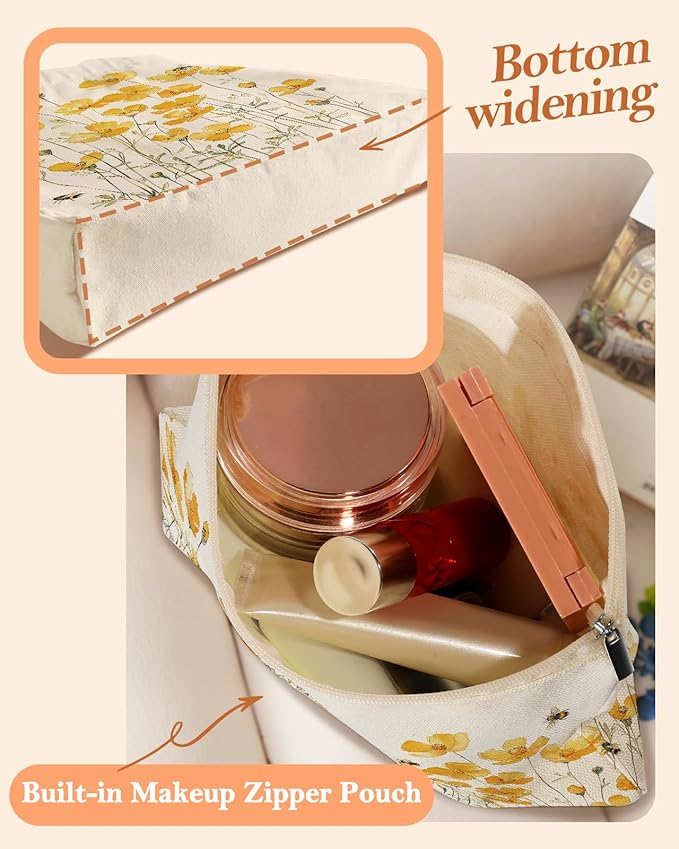 Aesthetic 2 Pack Canvas Tote Bag - with Makeup Zipper Pouch for Women Bag for Shopping, Gym, Travel, Vacation