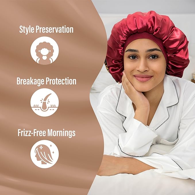 Satin Bonnet Adjustable Sleeping Silk Bonnet Black Women Men Double Layer Satin Silk Sleep Cap Hair Wrap Large Curly Hair