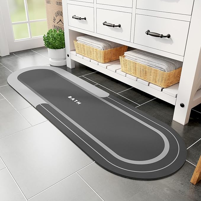 MontVoo Bath Mat Runner - Long Non Slip Absorbent Quick Dry Thin Bath Rug for Bathroom Floor Mat - Rubber Backed - Stain Resistant - Easy Care - Darkgrey 17"x59"
