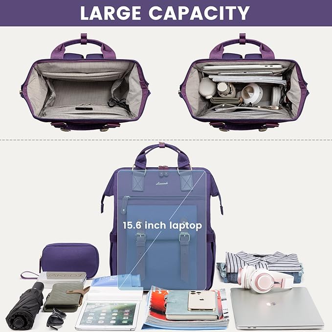 LOVEVOOK Laptop Backpack for Women Work Travel Computer Backpacks Purse, Doctor Nurse Bag Teacher Business Laptop Bag, Fashion College Backpack Casual Daypack, 15.6 Inch, Purple-Purple-Purple