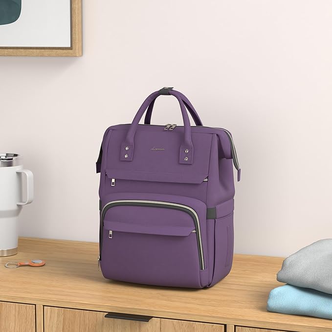 LOVEVOOK Laptop Backpack for Women,15.6 Inch Professional Womens Travel Backpack Purse Computer Laptop Bag Nurse Teacher Backpack,Waterproof Work Bags Carry on Back Pack with USB Port,Dark Purple