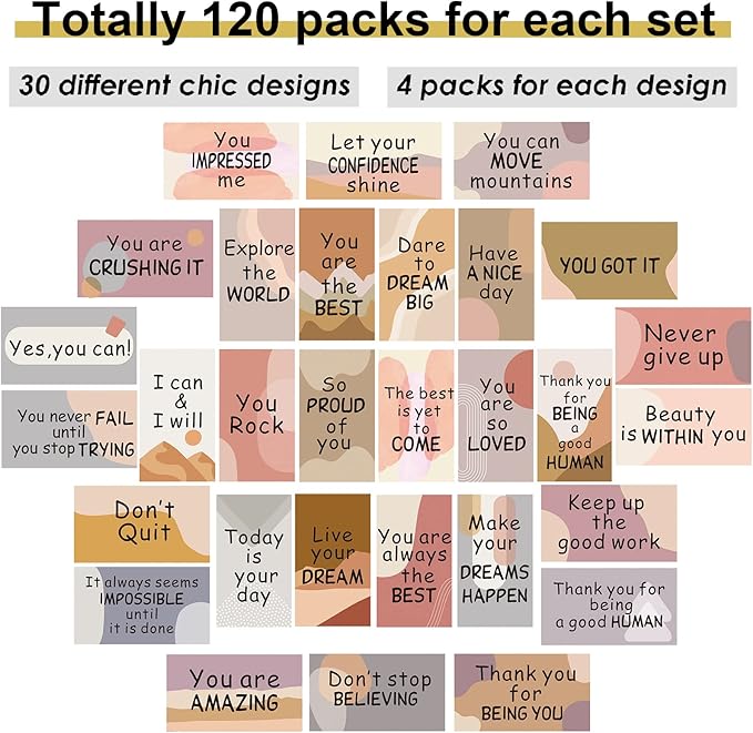 Outus 120 Pcs Motivational Encouragement Quote Cards Inspirational Kindness Appreciation Gratitude Business Cards Encouragement Mini Note Cards, 30 Styles, 3.5 x 2 Inch(Boho Style)