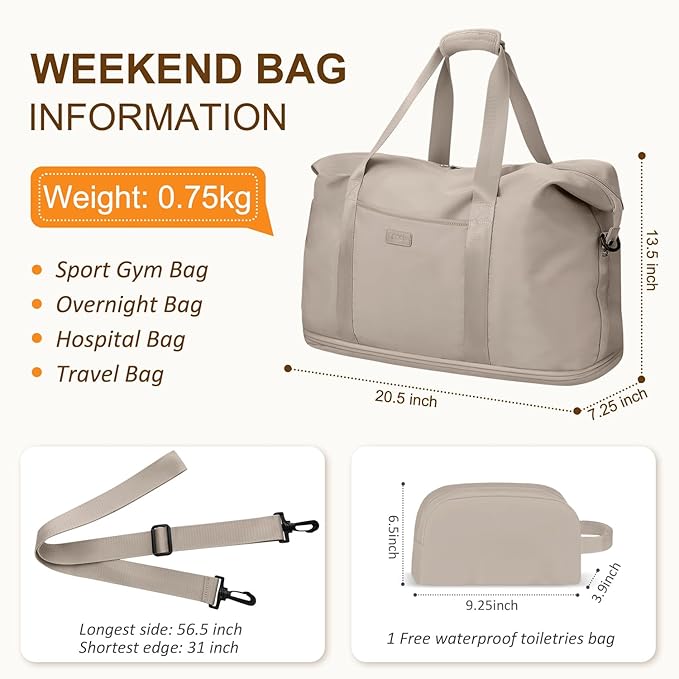 Expandable Travel Duffle Bags Weekender Overnight Bags for Women Men Hospital Bag for Women Labor Delivery with Toiletry Bag Waterproof