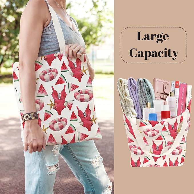 Tote Bag for Women, Canvas Tote Bag with Pockets,Canvas Shopping Bags,Reusable Grocery Bags