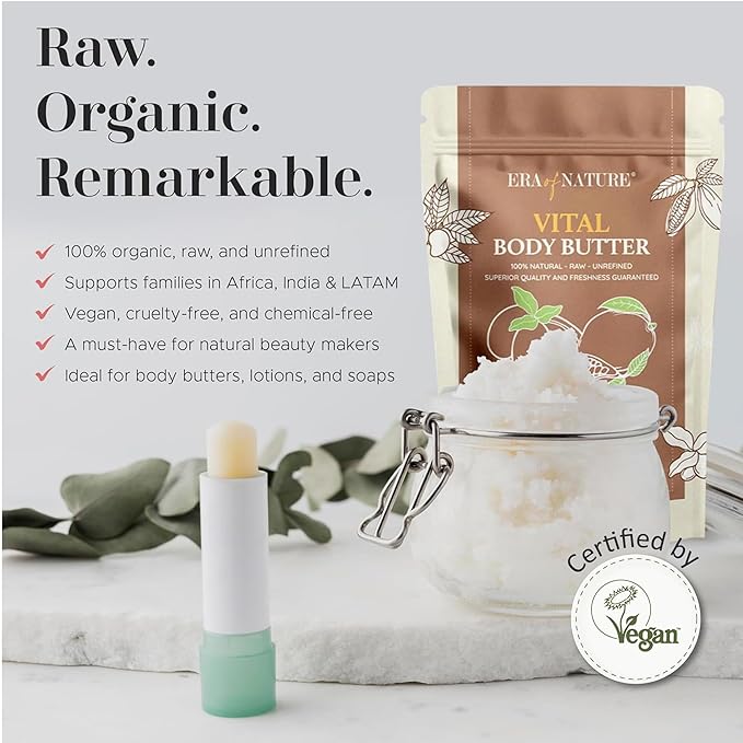 Era of Nature Organic Shea, Mango & Cocoa Body Butter – Raw, Unrefined, 100% Natural – Perfect Base for DIY Skincare, Body Butters, Lotions, Soaps & Lip Balms – Essential for Homemade Creations – 32oz
