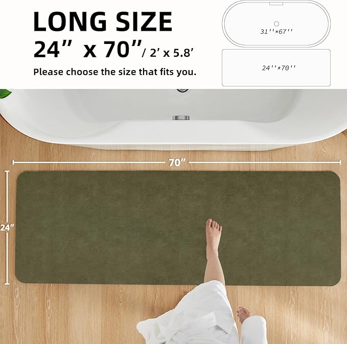 Bathroom Mat Quick Dry, Bathroom Rugs Non Slip Washable Thin Absorbent Bath Mat Fits Under Door Bathroom Floor Mat Perfect for Bath, Shower, or Sink 24"x70" Sage Green