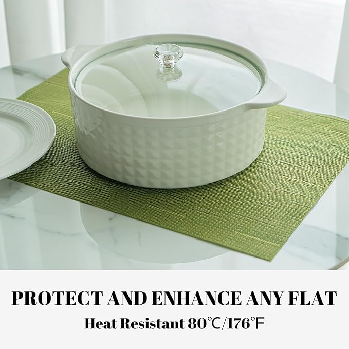 Placemats Set of 4 Vinyl/Plastic Woven Place Mats for Kitchen Table Indoor/Outdoor Washable Placemat Wipeable Dining Table Mats (Oliver Green,4)