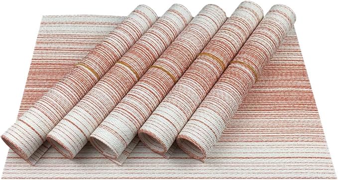 Placemat,Blending Color Durable Woven Vinyl Placemat Washable Heat-Resistant Anti-Skid Kitchen Dining Table Mats (Set of 6, Red with White)