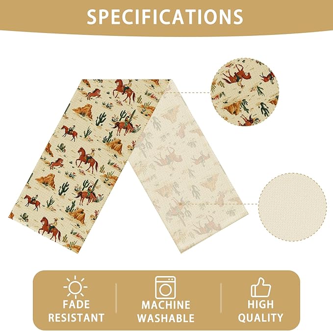 Western Boy Horse Burlap Table Runner Seasonal Spring Fall Kitchen Dining Linen Table Decoration for Indoor Outdoor Home Party Dinner 13x72 Inch