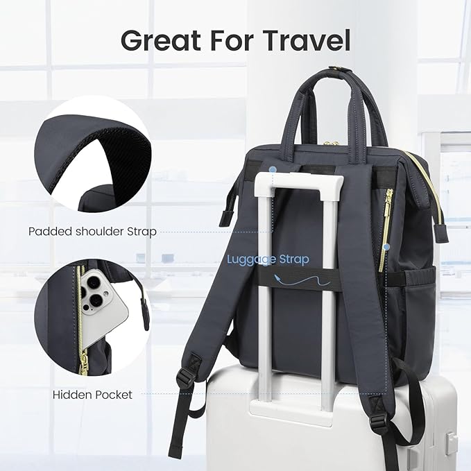 LOVEVOOK Laptop Backpack Women 15.6 inch,Lightweight Puffer Travel Backpack for Women,Quilted Laptop Bag Computer Work Teacher Nurse Backpack,Womens Backpack Purse for College Business,Dark Grey