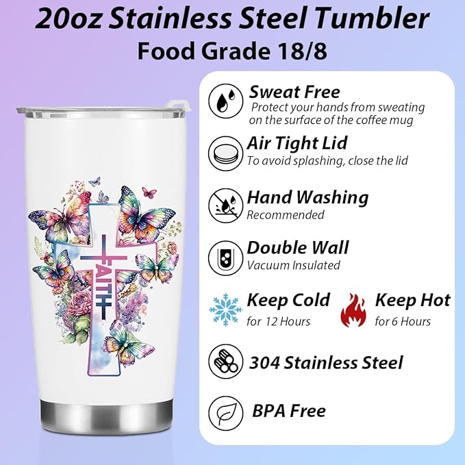 Christian Gifts for Women Sister Tumbler, Inspirational Bible Verse Butterfly Gifts Birthday Christmas, Faith Religious Coffee Mug Stainless Steel Vacuum Insulated Double Wall Travel Cup with Lid，20oz