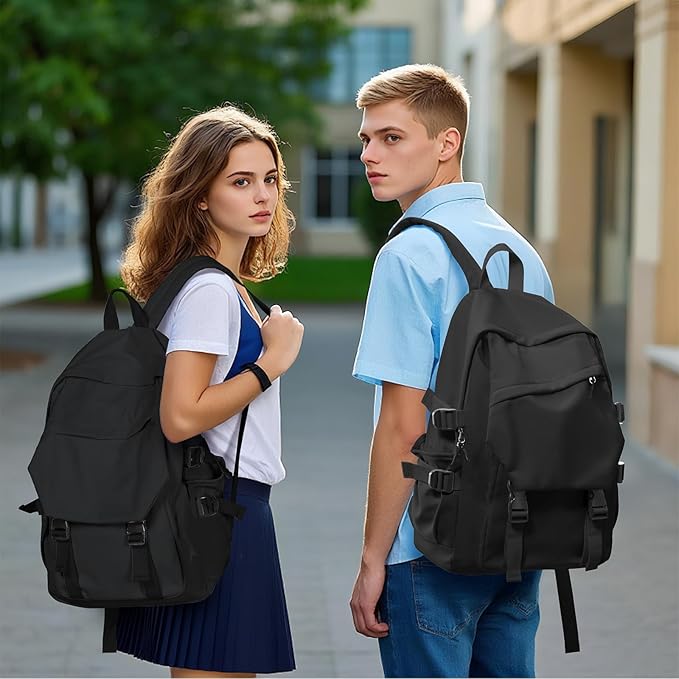 coowoz Casual Daypack Large upgraded version College Laptop Backpack for Men Women Water Resistant Lightweight School Bag Travel Rucksack for Sports High School Middle Bookbag for girls Size L(Black)