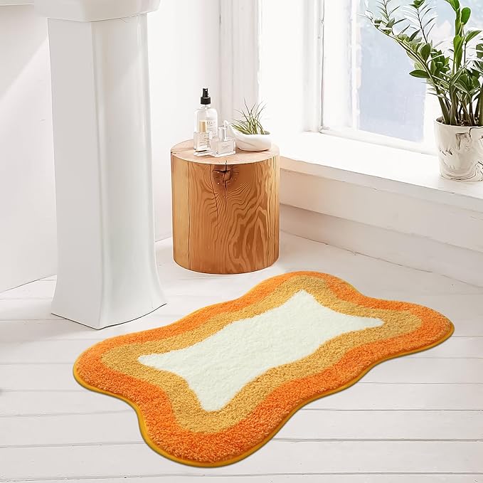 HAOCOO Bath Mats for Bathroom, 20x31 inch Fluffy Microfiber Shower Rug, Non Slip Aesthetic Washable Orange Bathroom Rugs Absorbent Carpet for Bathroom Floor Tub Shower