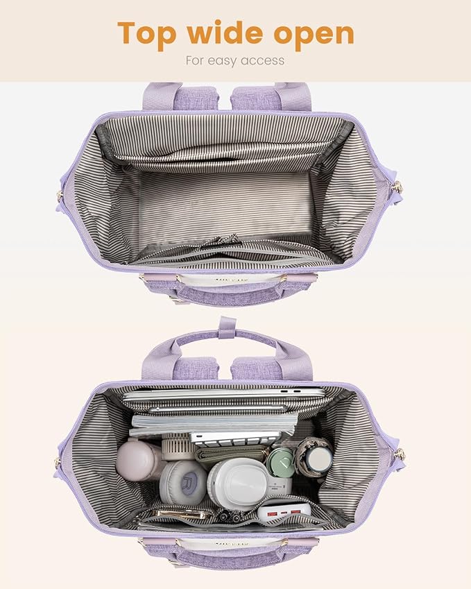 LOVEVOOK 17 Inch Backpack for Women, Laptop Bag Teacher Nurse Work Bags, Large Travel Backpack Business Computer Laptop Bag, College Backpack Stylish Daypack, Light Purple