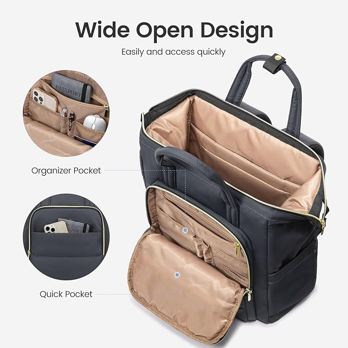 LOVEVOOK Laptop Backpack Women 15.6 inch,Lightweight Puffer Travel Backpack for Women,Quilted Laptop Bag Computer Work Teacher Nurse Backpack,Womens Backpack Purse for College Business,Dark Grey