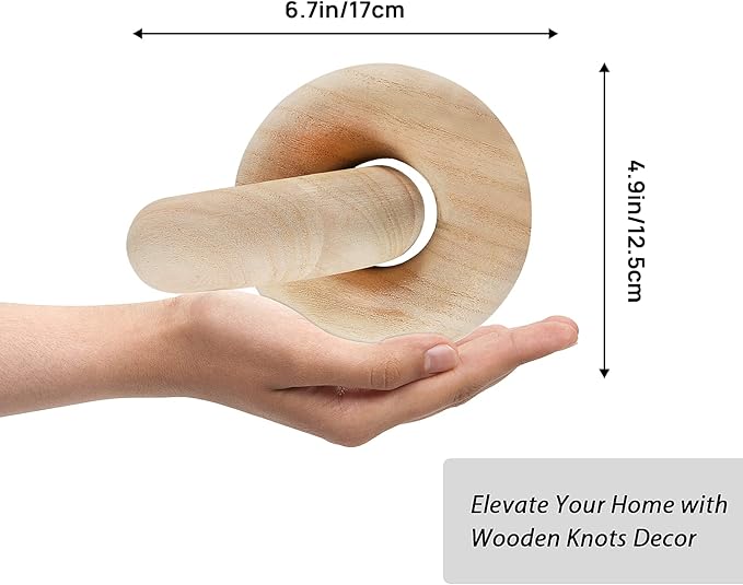 Wood Chain Decor, 2-Link Decorative Chain Hand Carved Boho Wood Knot Decor for Bookshelf Desk Living Room Coffee Table Farmhouse Decorative Ornament (Natural)