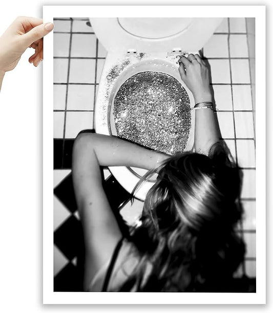 EcoHest UnFramed Trendy After the Disco Party Wall Art, 12x16 in OAK Wood Black and White Funny Bathroom Canvas Art, Teen Girl Poster College Dorm Decor, Set of 1 for Bedroom Living Room