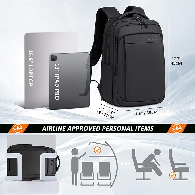 FENRUIEN Expandable Travel Backpack for Men, Water Resistant Computer Backpack with USB Charging Port，Black Laptop Bag 15.6 Inch