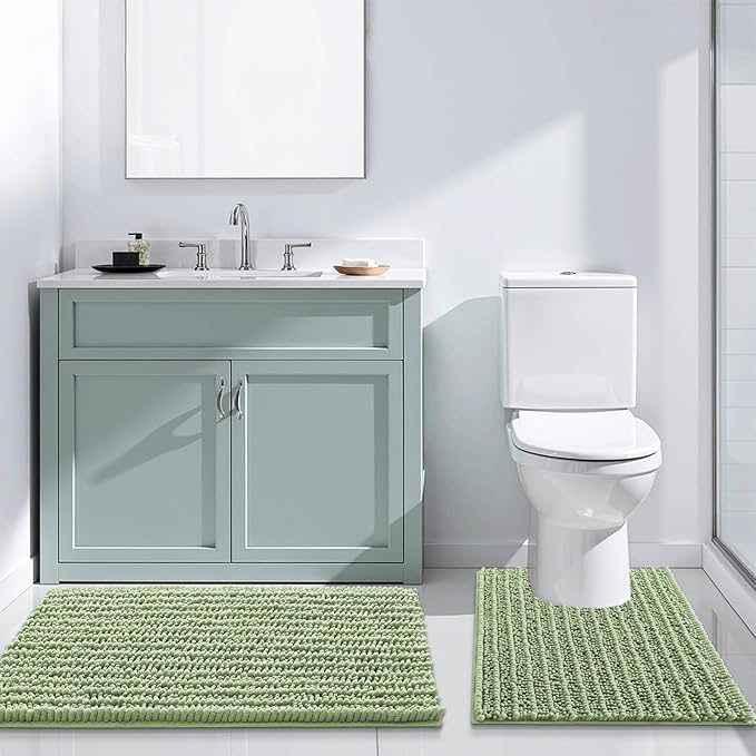 Arotive Luxury Chenille Bathroom Rug Mat, Extra Soft Thick Absorbent Shaggy Bath Rugs, Non-Slip Machine Wash Dry, Plush Bath Mats for Bathroom, Shower and Tub, 60x24, Sage Green