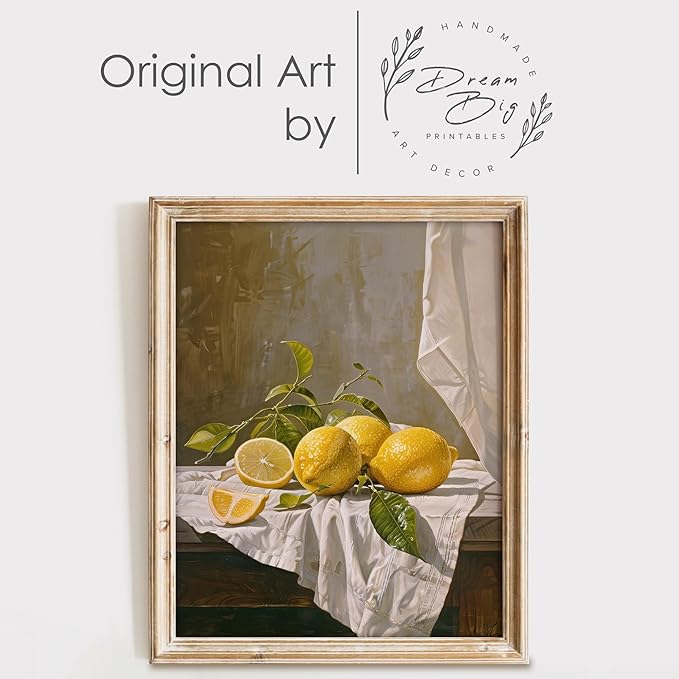 Lemon Still Life Squeeze the Day Art Print - 11x14 | Kitchen Wall Art for Dining Room Decor | Farmhouse Pictures for Home | Rustic Wall Decor for Living Room | Vintage Wall Pictures