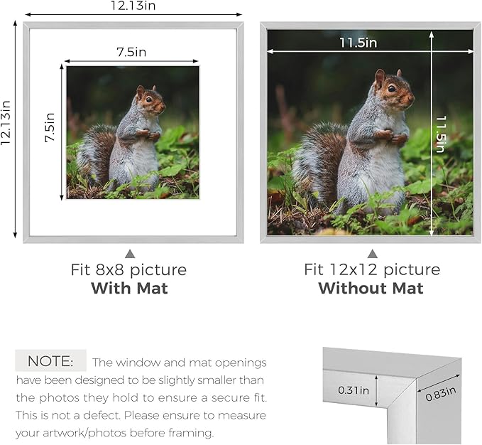 Golden State Art 12x12 Picture Frame 3 Pack - Aluminum Frames with 8x8 Removable Mats & Real Glass, Display 12x12 Posters or 8x8 Photos - Silver Gallery Wall Frames for Home Office Decor